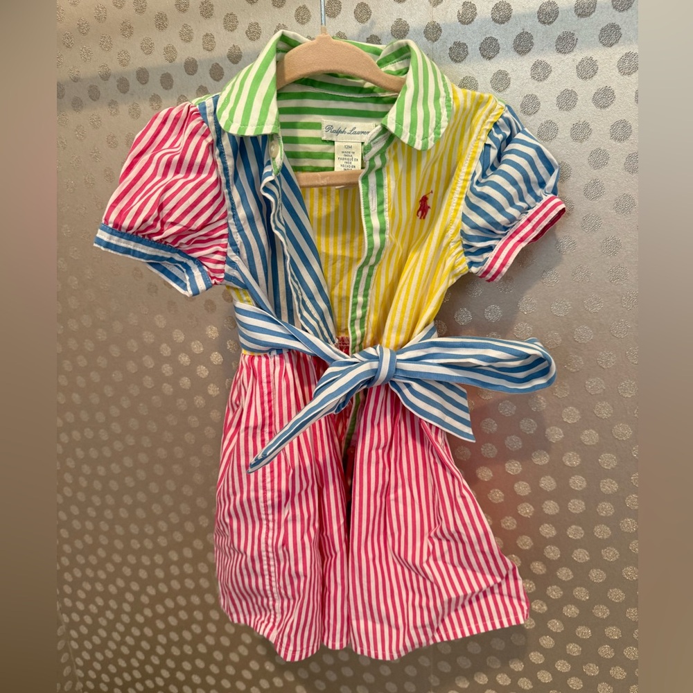 Ralph Lauren Kids Multicolor Striped Shirt Dress with bloomers